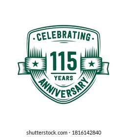 115 years anniversary celebration shield design template. 115th anniversary logo. Vector and illustration.