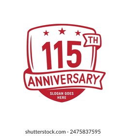 115 years anniversary celebration shield design template. 115th anniversary logo. Vector and illustration.