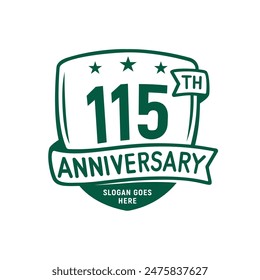 115 years anniversary celebration shield design template. 115th anniversary logo. Vector and illustration.