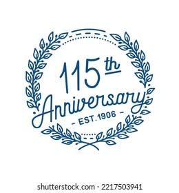 115 years anniversary logo collection. 115th years anniversary celebration hand drawn logotype. Vector and illustration.