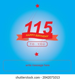 115 years birthday, happy birthday banner with star shape and red ribbon. very nice vector design