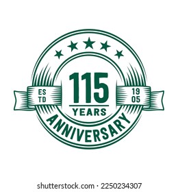 plantilla de diseño de logotipo de 115 años. Vector e ilustración del 115º aniversario.