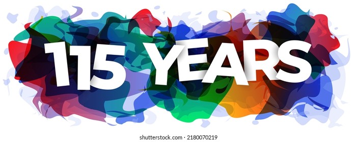 "115 years" sign on colorful abstract background. Creative banner or header for a website. Vector illustration.