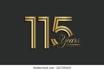 115th Anniversary logo design. 115 years Celebrating Anniversary Logo in gold color for celebration event, invitation, greeting, web template, flyer, banner, Double line logo, vector illustration