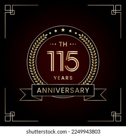 115th Anniversary Logo Design Concept with Laurel wreath for Birthday Celebration Event. Line Art Design, Logo Vector Template