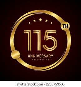 115th anniversary logo design concept with golden ring. Logo Vector Template