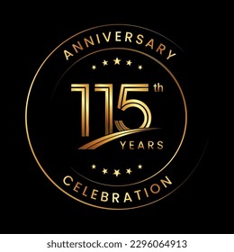 115th Anniversary. Anniversary logo design with gold color ring and text for anniversary celebration events. Logo Vector Template