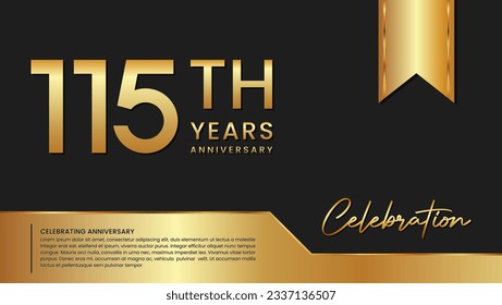 115th anniversary template design in gold color isolated on a black and gold background, vector template