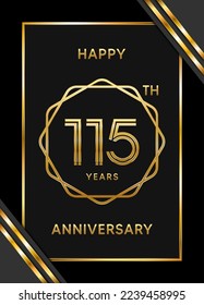 115th Anniversary. Anniversary Template Design With Golden Text, Vector Template Illustration