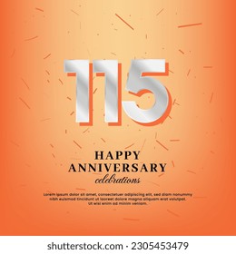 115th anniversary vector template with a white number and confetti spread on an orange background
