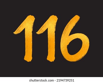 116 Number logo vector illustration, 116 Years Anniversary Celebration Vector Template, 116th birthday, Gold Lettering Numbers brush drawing hand drawn sketch, number logo design for print, t shirt
