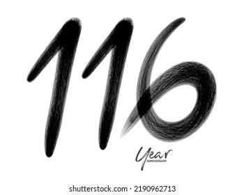 Plantilla vectora de celebración de 116 años, diseño de logotipo de número 116, cumpleaños 116, números de letras negras pincel dibujo dibujo a mano, diseño de logotipo número ilustración vectorial