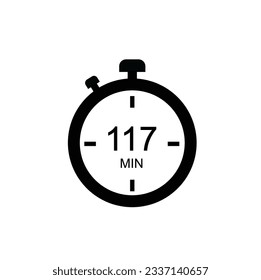 117 minutes timer icon, 117 min digital timer. Clock and watch, timer, countdown.