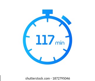 117 Minutes timers Clocks, Timer 117 mins icon, countdown icon. Time measure. Chronometer vector icon isolated on white background