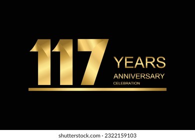 117 year anniversary vector banner template. gold icon isolated on black background.