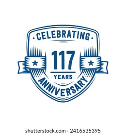 117 years anniversary celebration shield design template. 117th anniversary logo. Vector and illustration.