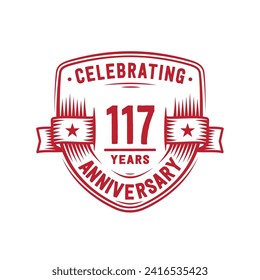 117 years anniversary celebration shield design template. 117th anniversary logo. Vector and illustration.