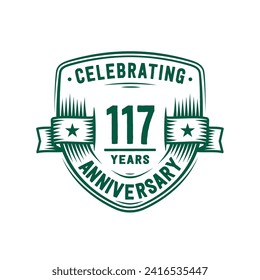 117 years anniversary celebration shield design template. 117th anniversary logo. Vector and illustration.