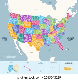 117th United States congressional districts map (2021-2023). High detailed vector illustration. All elements separated in detachable and labeled layers