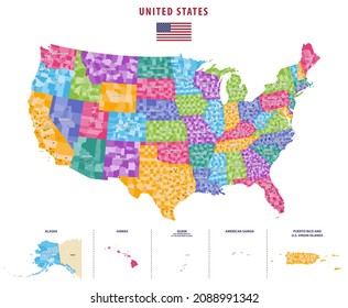 117th United States congressional districts map (2021-2023) vector high detailed map. USA counties map with congressional districts borders