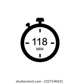 118 minutes timer icon, 118 min digital timer. Clock and watch, timer, countdown.