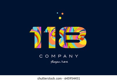 118 number digit numeral logo colored colorful rainbow acrylic modern creative vector icon design template