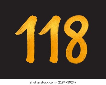 118 Number logo vector illustration, 118 Years Anniversary Celebration Vector Template, 118th birthday, Gold Lettering Numbers brush drawing hand drawn sketch, number logo design for print, t shirt