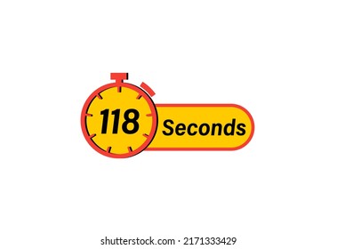 118 Seconds timers Clocks, Timer 118 sec icon, countdown icon. Time measure. Chronometer icon isolated on white background