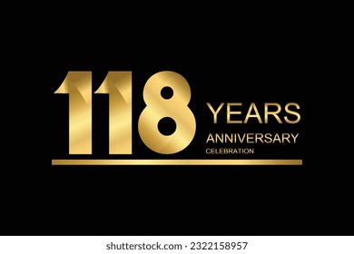 118 year anniversary vector banner template. gold icon isolated on black background.