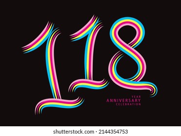 118 years anniversary celebration logotype colorful line vector, 118th birthday logo, 118 number, Banner template, vector design template elements for invitation card and poster.