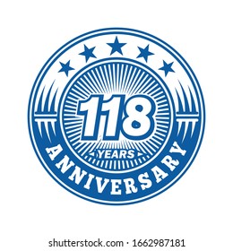 118 years anniversary. Anniversary logo design. Vector and illustration.