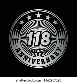 118 years anniversary. Anniversary logo design. Vector and illustration.