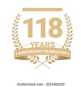 118 years anniversary vector icon, logo. Graphic design element with number and text composition for 118th anniversary