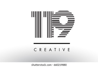 119 Black and White Number Logo Design with Vertical and Horizontal Lines.