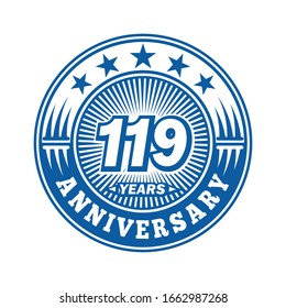 119 years anniversary. Anniversary logo design. Vector and illustration.