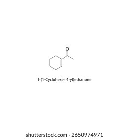 1-(1-Cyclohexen-1-yl)-ethanon-Skelettstruktur. schematische Darstellung einer Ketonverbindung. Einfaches Diagramm, chemische Formel.