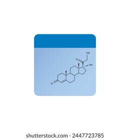 11-Deoxycortisol skeletal structure diagram.Mineraolcorticoid hormone compound molecule scientific illustration on blue background.