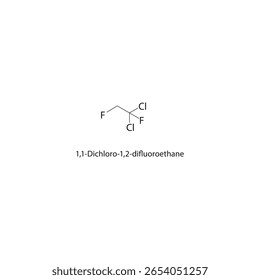 Estrutura esquelética do 1,1-Dicloro-1,2-difluoroetano. ilustração esquemática do composto de etano halogêneo. Diagrama simples, fórmula química.