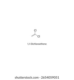 1,1-Dichloroethene skeletal structure. halogen alkene compound schematic illustration. Simple diagram, chemical formula.