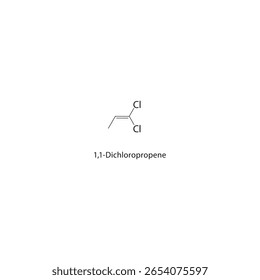 1,1-Dichloropropene skeletal structure. halogen alkene compound schematic illustration. Simple diagram, chemical formula.