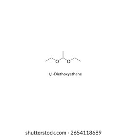 1,1-Diethoxyethane skeletal structure. acetal compound schematic illustration. Simple diagram, chemical formula.