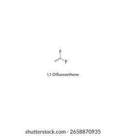 1,1-Difluorethen-Skelettstruktur. Schematische Darstellung einer Fluoralkenverbindung. Einfaches Diagramm, chemische Formel.