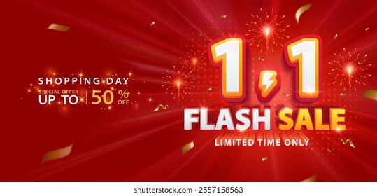 1.1discount flash sale background. Vector illustration for shopping day, online shopping, special Offer coupon, voucher, banner template, websites, social media advertising.