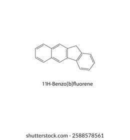 11H-Benzo[b]fluorene skeletal structure.Polycyclic Aromatic Hydrocarbon compound schematic illustration. Simple diagram, chemical formula.