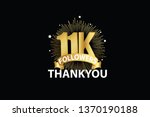 11K, 11000  Followers anniversary, minimalist logo years, jubilee, greeting card. invitation. Sign Ribbon Gold space vector illustration on black background - Vector