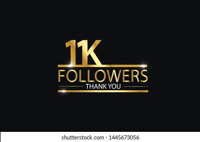 11K, 11.000 Followers Celebration Logotype. Anniversary Logo With Golden And Spark Light White Color Isolated On Black Background, Vector Design For Celebration, Instagram, Twitter - Vector