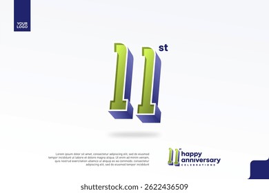 11st Anniversary 3D Number with Silver Jubilee Design in Pear Green and Violet Blue
