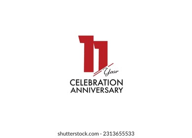 11th, 11 years, 11 year anniversary anniversary with red color isolated on white background, vector design for celebration vector