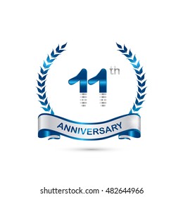 11th anniversary blue and silver colored with wreath and ribbon