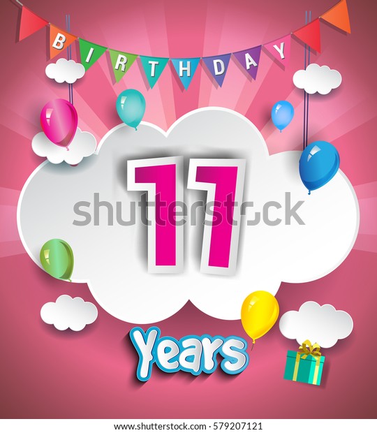 11th Anniversary Celebration Design Clouds Balloons Stock Vector ...